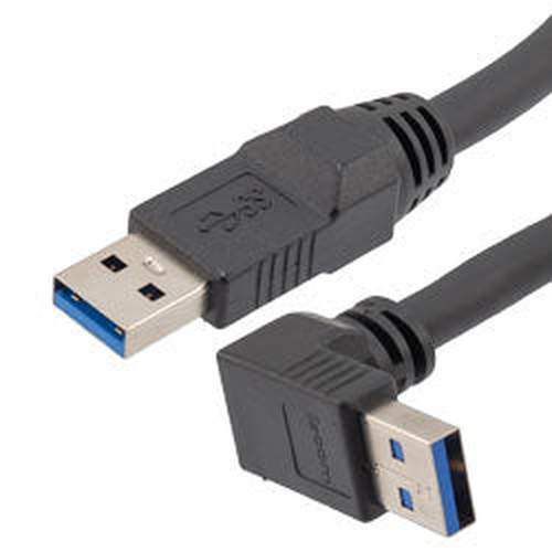 High Flex Drag Chain USB 3.0 Cable, Type A Male Plug to Right Angle Up Exit Type A Male Plug, 28/26/22AWG, 20276 VW-1 PVC, Black, 1.5m