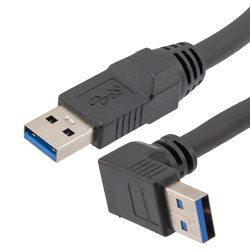 High Flex Drag Chain USB 3.0 Cable, Type A Male Plug to Right Angle Up Exit Type A Male Plug, 28/26/22AWG, 20276 VW-1 PVC, Black, 2.5m