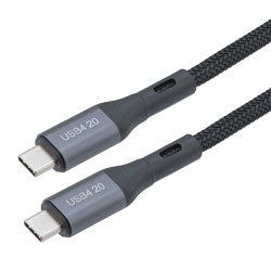 USB 4.0 Nylon Braided Cable, Type C Male to Type C Male, 20 Gbps, 100 Watt, Grey Metal Plug, 3 Meter