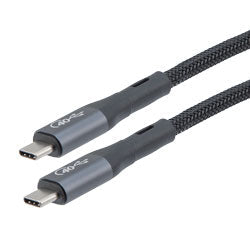 USB 4.0 Nylon Braided Cable, Type C Male to Type C Male, 40 Gbps, 100 Watt, Grey Metal Plug, 0.5 Meter