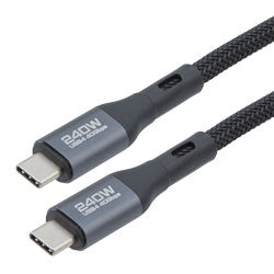 USB 4.0 Nylon Braided Cable, Type C Male to Type C Male, 40 Gbps, 240 Watt, Grey Metal Plug, 1 Meter