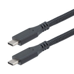 USB 4.0 Nylon Braided Cable, Type C Male to Type C Male, 40 Gbps, 240 Watt, Black Molded Plug, 1 Meter
