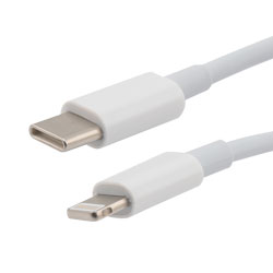 USB C Type to Lightning Compatible Charging Data Cable Assembly, Male-Plug to Male-Plug, TPE Jacket, White, 1FT