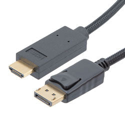 Nylon Braided Cable, DisplayPort to HDMI 2.0 Male to Male with Ferrites, Supports 4K Resolution, 0.5 Meter