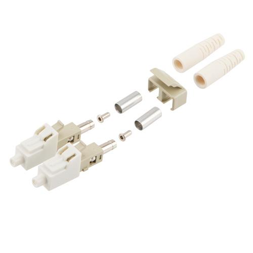 Fiber Connector, LC Duplex, for 3.0mm MMF, Beige, Short boot w/ Unibody Eyelet and Crimp-ring