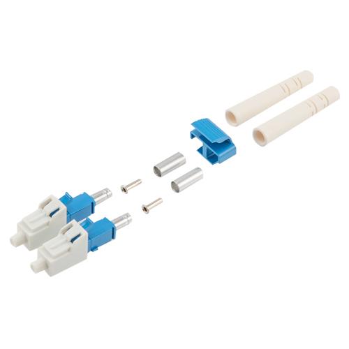 Fiber Connector, LC Duplex, for 3.0mm SMF, blue, Long boot w/ Eyelet and Crimp-ring