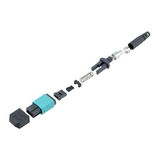 Fiber Connector, MPO Female, 12 Fiber, for 4.0mm MMF, Aqua, Short boot, Low-loss