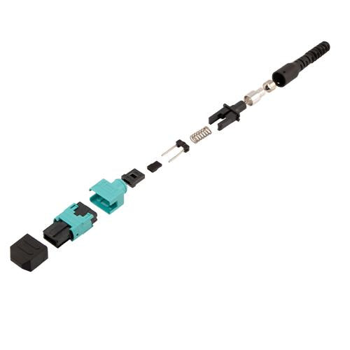 Fiber Connector, MPO Male, 12 Fiber, for 3.0mm MMF, Aqua, Pull boot