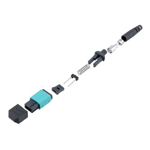 Fiber Connector, MPO Male, 12 Fiber, for 4.0mm MMF, Aqua, Short boot, Low-loss