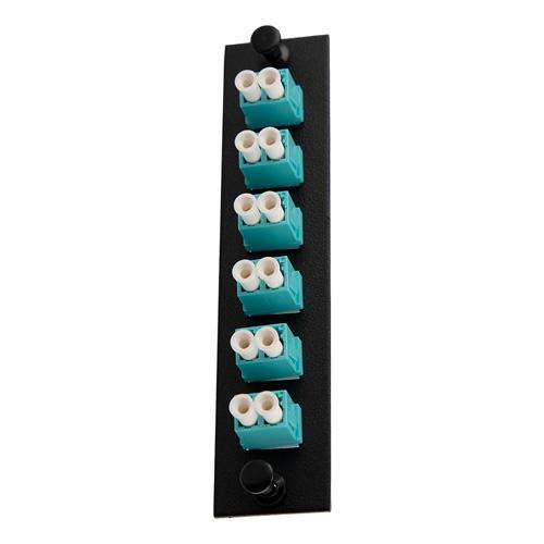Fiber Sub Panel LC Duplex OM3 Couplers,6 count,Bronze Sleeve,Aqua Connector,Black