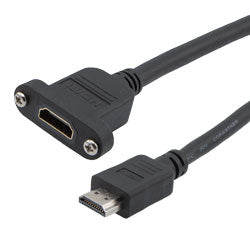 Premium Ultra High Speed HDMI Cable Supporting 8K60Hz and 48Gbps, Male-Plug to Panel Mount Female-Jack, LSZH Jacket, Black, 0.5M