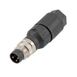 M8 3 Pole Male Field Termination Connector, 2 Piece, Quick Term Style