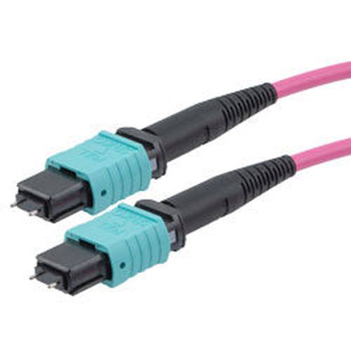 MPO w/ pins to MPO w/ pins, 24 Fiber, Type A, 40GB 50/125 OM4 MMF, OFNR, 3 Meter