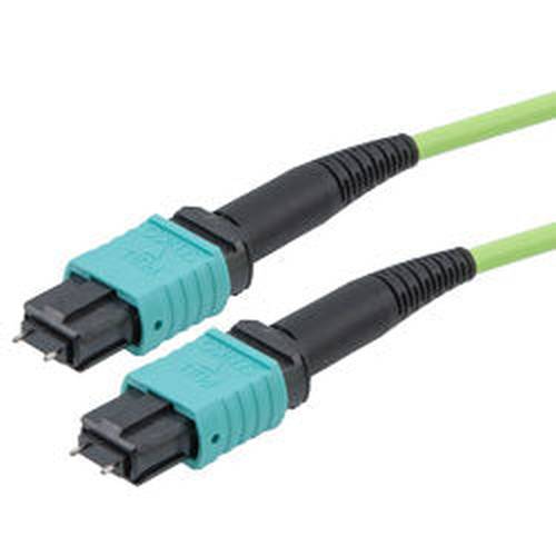 MPO w/ pins to MPO w/ pins, 24 Fiber, Type B, 100GB 50/125 OM5 MMF, OFNP, 10 Meter