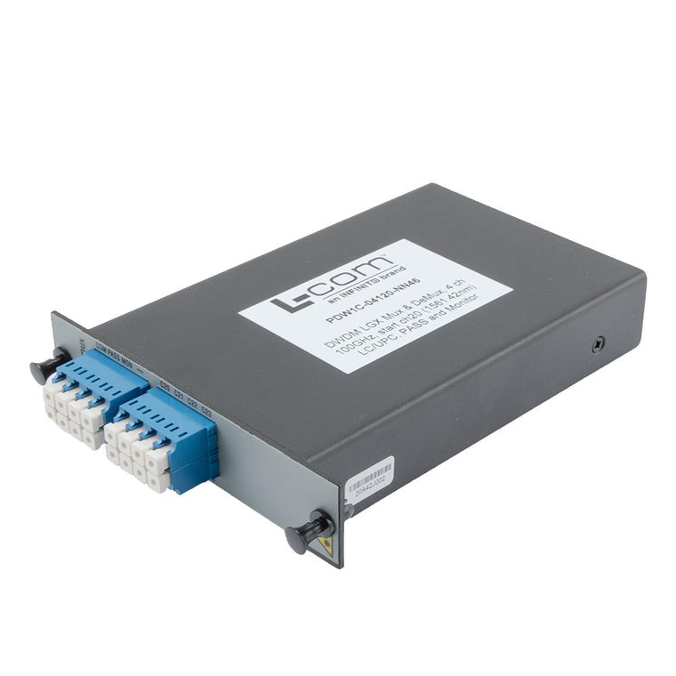 Passive DWDM, Plug-In Single LGX Combo Mux & DeMux, 4 Channels with 100 GHz spacing, start ch 20, LC-UPC connectors, with Pass & Monitor