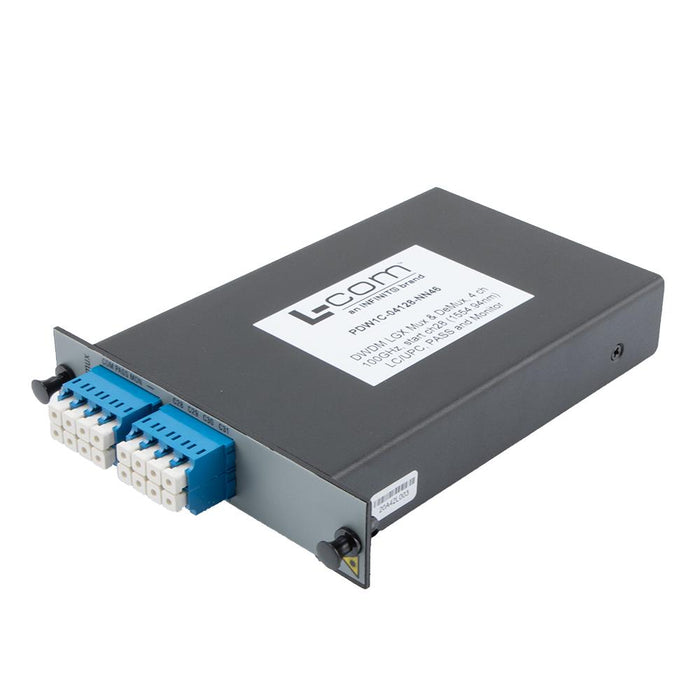 Passive DWDM, Plug-In Single LGX Combo Mux & DeMux, 4 Channels with 100 GHz spacing, start ch 28, LC-UPC connectors, with Pass & Monitor