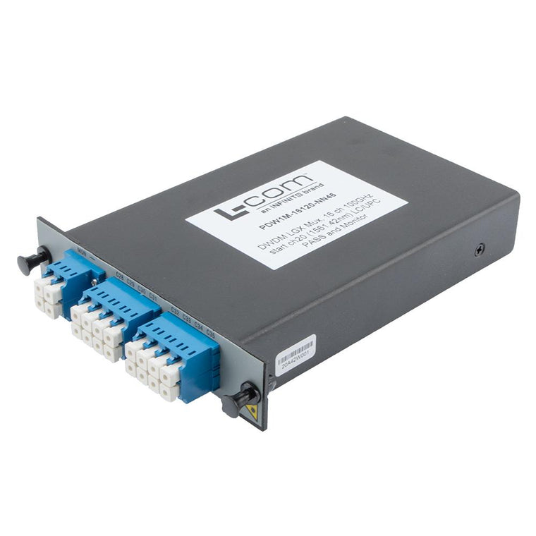 Passive DWDM, Plug-In Single LGX Mux, 16 Channels with 100 GHz spacing, start ch 20 (1561.42nm), LC-UPC connectors, with Pass & Monitor