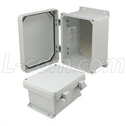 8x6x4-inch-ul-listed-weatherproof-nema-4x-enclosure-w-aluminum-mounting-plate-non-metallic-hinges L-Com Enclosure