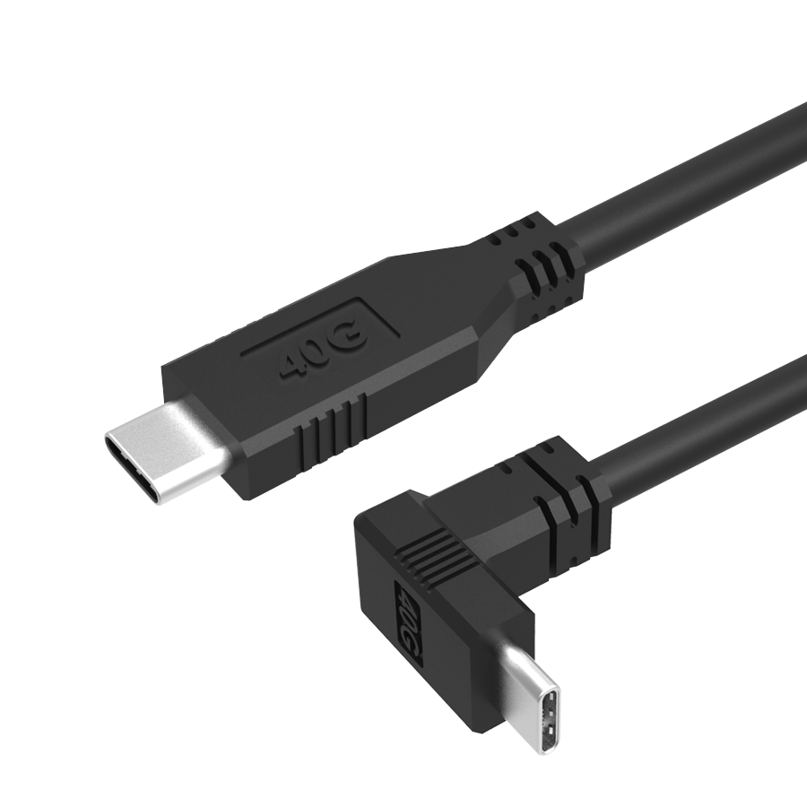 USB4 C to C Male Down Angle Passive Cable  - C Male Straight to C Male Down Angle 1m