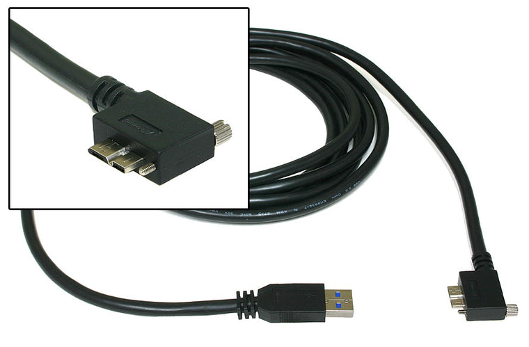 USB3.0 A plug straight to Micro B plug angle R02 with locking screws - 3 Metres