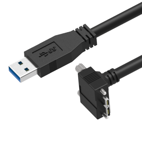 USB 3.0 A Male Straight to Micro B Male Up Angle, with Optional Screw Locking Cable 5 Metres