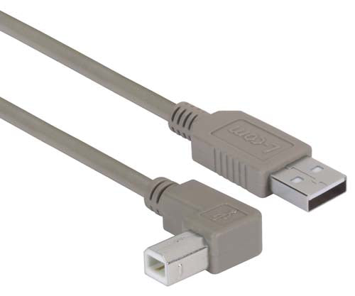 Right Angle USB Cable Straight A Male / Left Angle B Male 1.0m