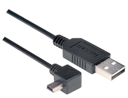 Right Angle USB Cable Straight A Male/ Left Angle Mini B5 Male 1.0m