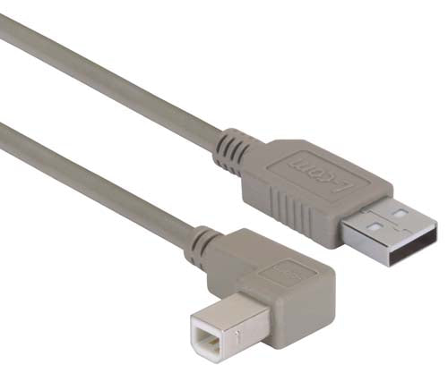 Right Angle USB Cable Straight A Male / Right Angle B Male 1.0m