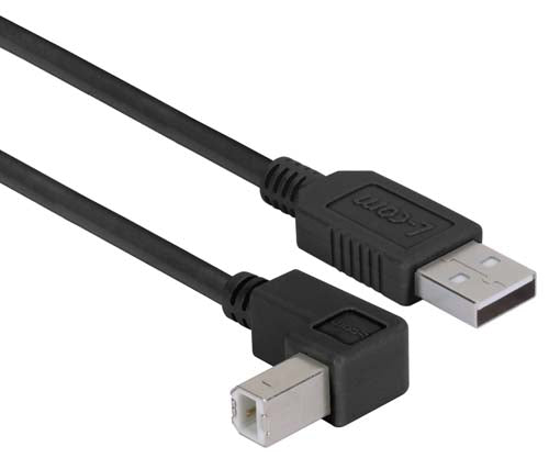 Right Angle USB Cable Straight A Male/Down Angle B Male Black 1.0m
