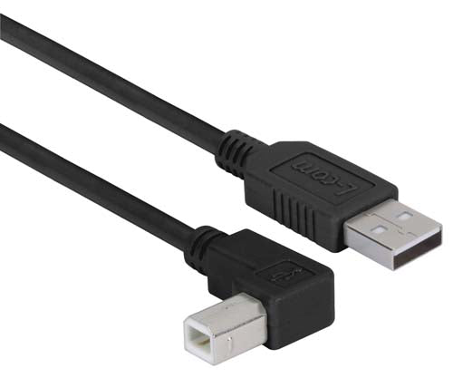 Right Angle USB Cable Straight A Male / Left Angle B Male Black 1.0m