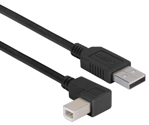 Right Angle USB Cable Straight A Male / Right Angle B Male Black 1.0m