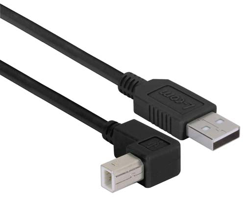 Right Angle USB Cable Straight A Male / Up Angle B Male Black 1.0m