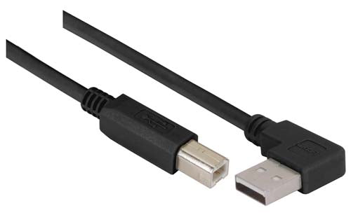 Right Angle USB Cable Left Angle A Male/Straight B Male Black 2.0m