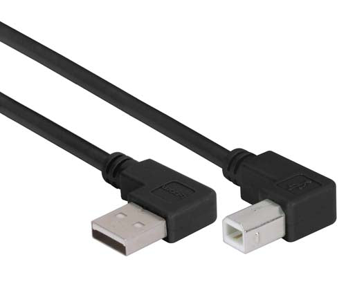 Right Angle USB Cable Left Angle A Male/Left Angle B Male Black 2.0m