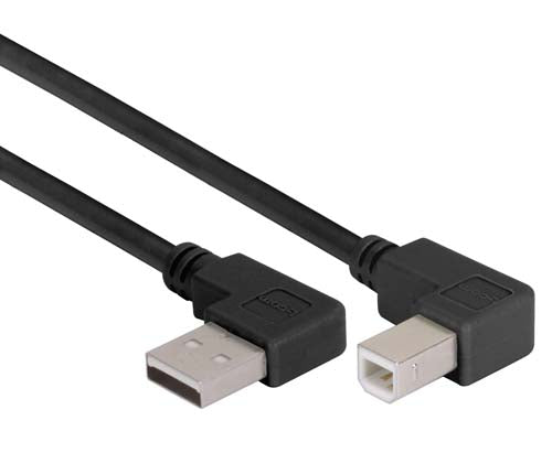 Right Angle USB Cable Left Angle A Male/Right Angle B Male Black 1.0m