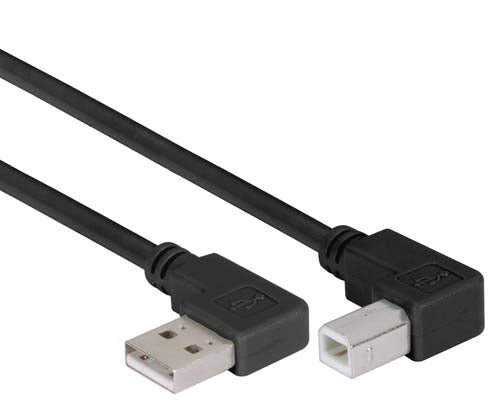 Right Angle USB Cable Right Angle A Male/Left Angle B Male Black 1.0m