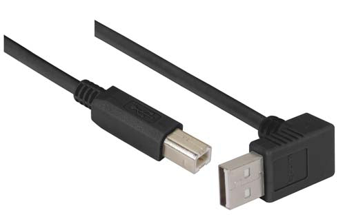 Right Angle USB cable Up Angle A Male/ Straight B Male Black 2.0m