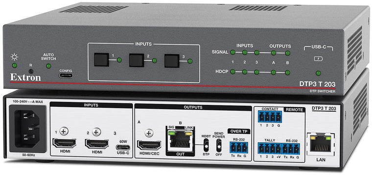 DTP3 T 203 Three Input 4K/60 Switcher with Integrated DTP3 Transmitter