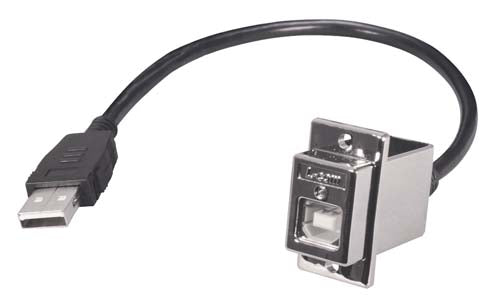 USB Type B Coupler, Female Bulkhead/Latching Male, 120 in. ECF504-120BAL