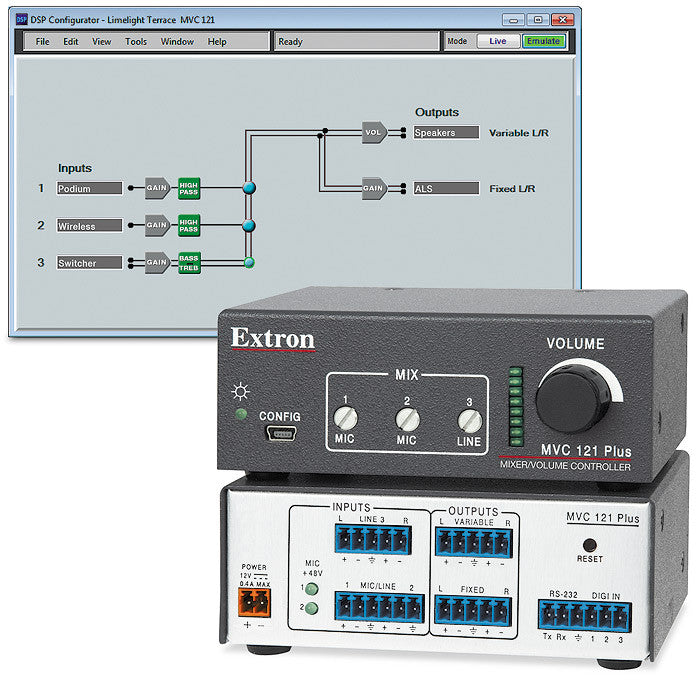 Extron Components 60-1096-01 | Extron MVC 121 Plus - Three Input Stereo Mixer with DSP ...