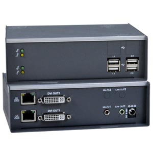 Dual Monitor DVI USB KVM Extender with Video Wall Support Over IP via Two CAT6/7 Cables, Remote