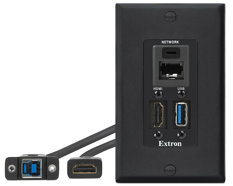 WPD 163 - HDMI, USB 3.2 Type-A, and Network Pass-Through Wallplate - Decorator-Style; Black